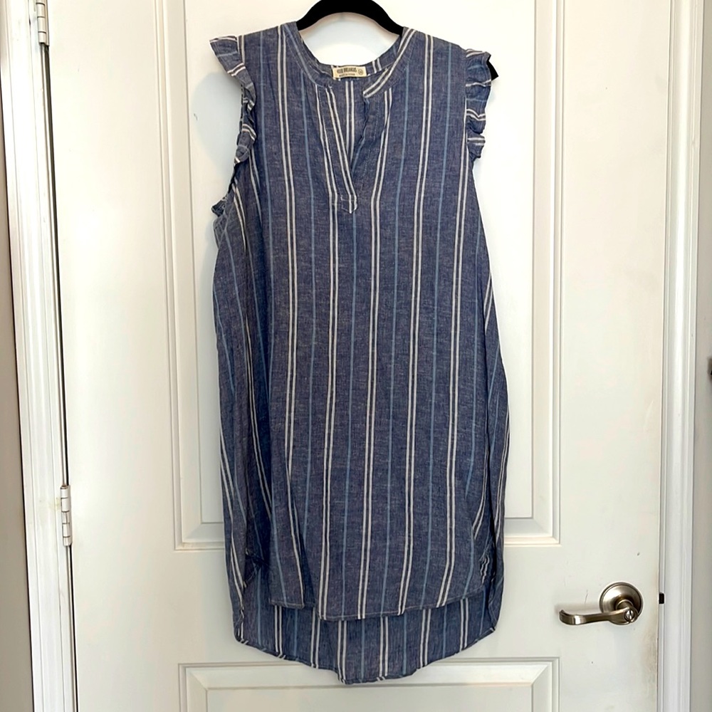 Sleeveless linen ruffle tank dress  -EUC